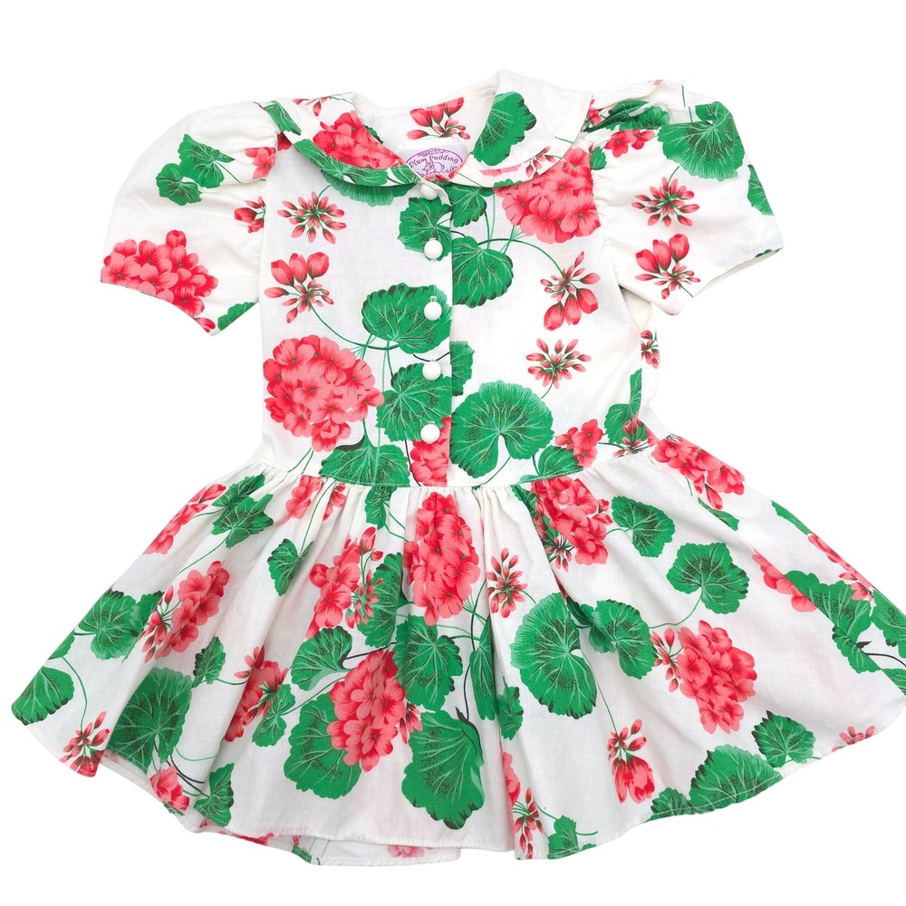Vintage Plum Pudding Floral Geranium Print Dress Size 2T